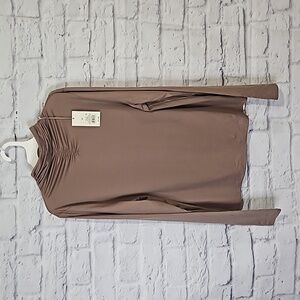 A new day taupe mock scrunch neck top